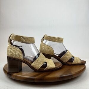 New Womens Zodiac Ida Beige Raffia Ankle Strap Casual Heeled Sandals Size 8‎ M